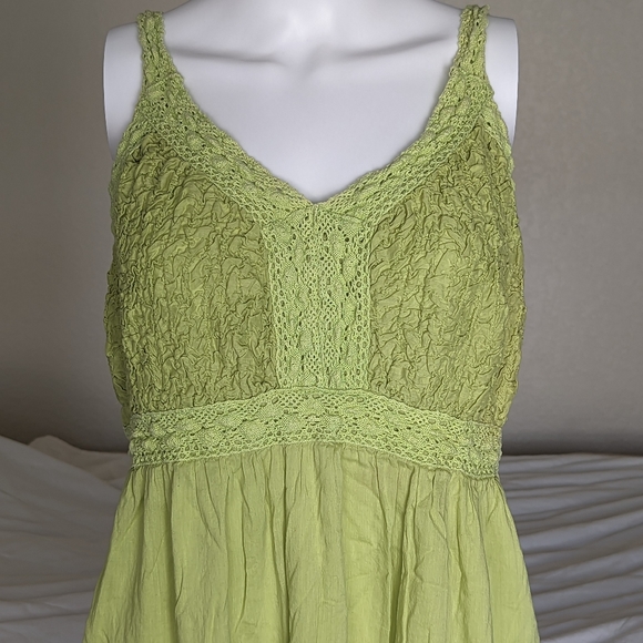 Green 100% cotton maxi tiered dress - Picture 2 of 3